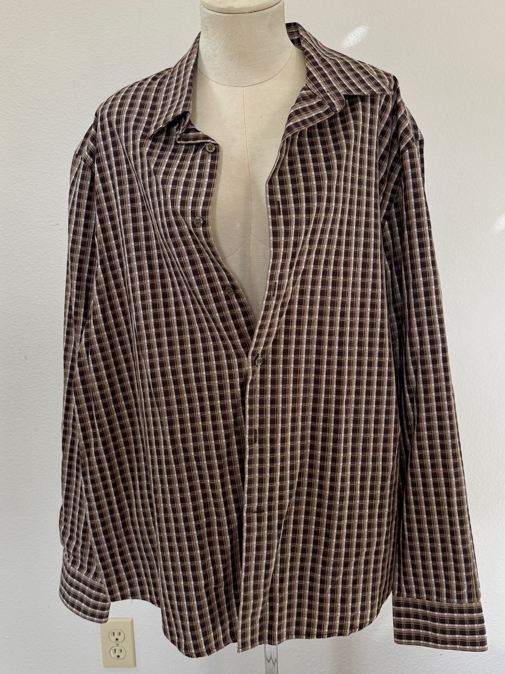 Perry Ellis Brown Plaid Button Down